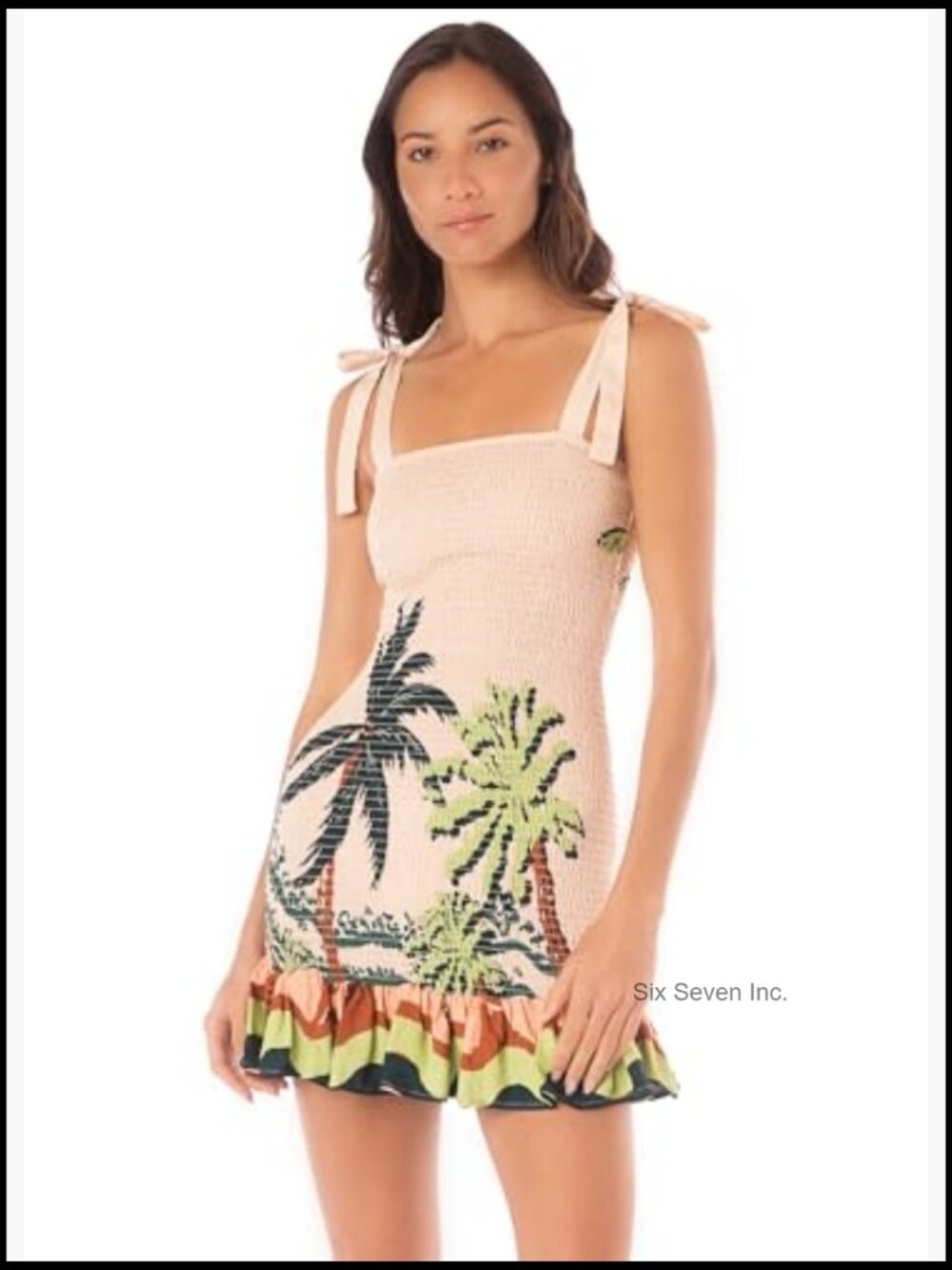 Smocked A-line Mini Dress with Tie Straps - Picture 6 of 7